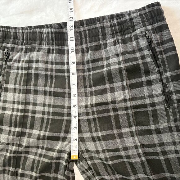 Forever 21 Mens Black & Grey Plaid Long Woven Pants L Elastic Waist Zip Pockets - Picture 9 of 10